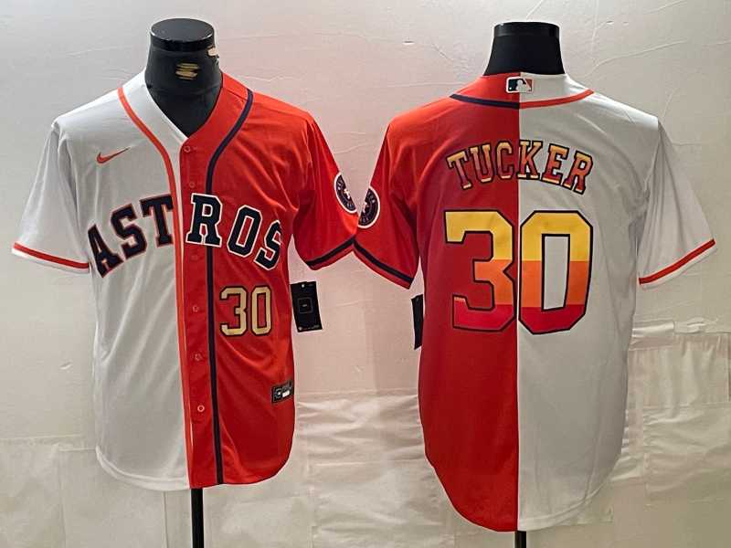 Mens Houston Astros #30 Kyle Tucker White Orange Split Stitched Baseball Jerseys Dzhi->houston astros->MLB Jersey